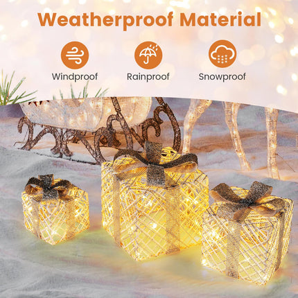 Dreamade Set of 3 Christmas Lighted Gift Boxes, 90 LED Light up Present Boxes with Bows