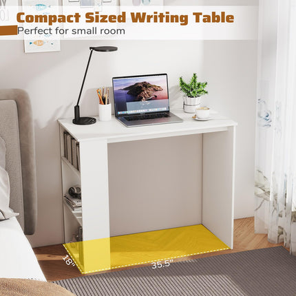 Dreamade 35.5 Inch Compact Home Office Desk with Storage Bookshelf