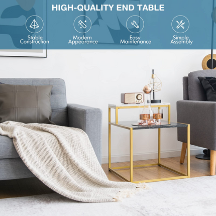 Dreamade End Table, Nightstand w/Storage Shelf, 2-Tier Side Table w/Metal Frame