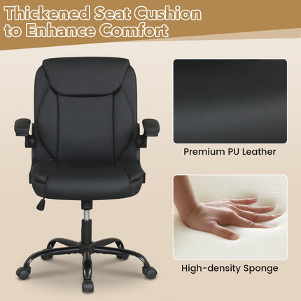 Dreamade Leather Office Chair | Ergonomic Computer Desk Chair with Flip-up Arms
