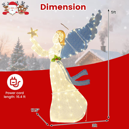 Dreamade 5 Ft Lighted Christmas Angel with Star Halo Spreading Wings