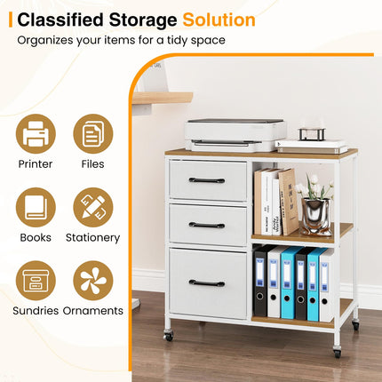Dreamade 3 Drawer Mobile File Cabinet with Charging Station