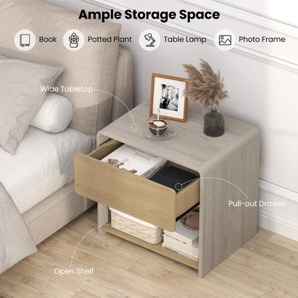 Dreamade Modern Nightstand with Drawer Set of 1/2 Storage Open Shelf