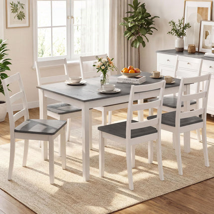 Dreamade 7-Piece Dining Table Set | Rectangular 60-inches Kitchen Table and 6 Dining Chairs with Rubber Wood Legs