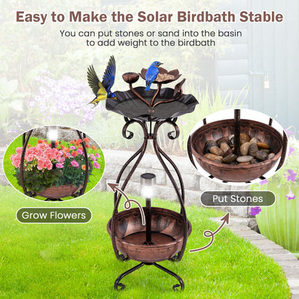 Dreamade Bird Bath with Planter - Solar Lighted Bird Bath for Outside with Bird Feeder