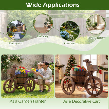 Dreamade Wooden Wagon Planter with Wheels for Patio Backyard Balcony