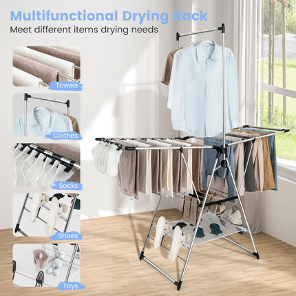 Dreamade Clothes Drying Rack, Aluminum Foldable Laundry Drying Rack with with 6-Level Adjustable Height