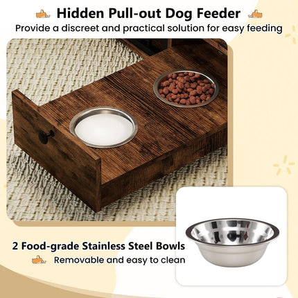 Dreamade 47.5" Dog Crate Furniture with Hidden Feeding Drawer & Side Storage Cabinet