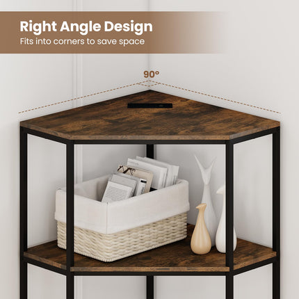 Dreamade Corner Printer Stand 3-Tier Corner Shelf with Charging Station and Metal Frame