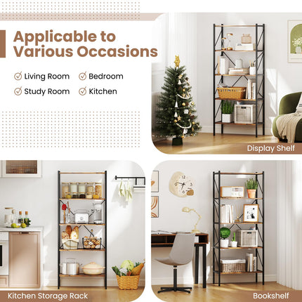 Dreamade 5-Tier Bookshelf, Industrial Tall Bookcase with Open Storage Shelves & Heavy Duty Metal Frame