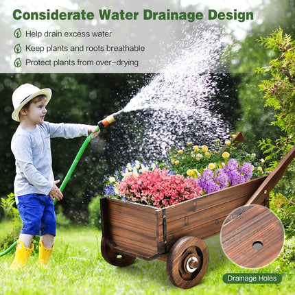 Dreamade Wooden Wagon Planter Box, Decorative Wagon Cart with Wheels, Handles