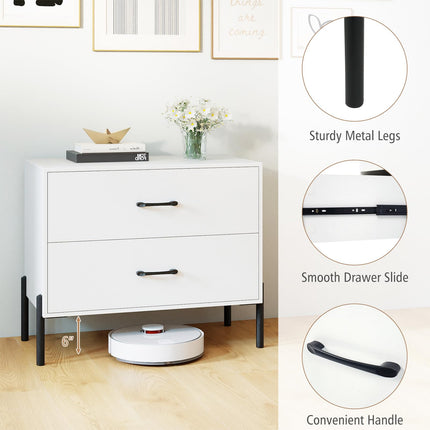 Dreamade 2-Drawer Dresser Modern Wooden Nightstand with Metal Legs & Handles
