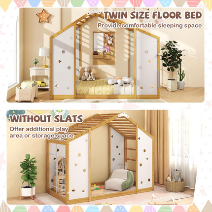 Dreamade Twin Size Montessori Floor Bed, 3-in-1 Indoor Kids Jungle Gym Playground
