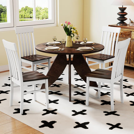 Dreamade Wooden Dining Chairs Set of 2/4 with Hollowed Backrests & Rubber Wood Seats