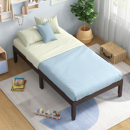 Dreamade 14 Inch Twin Wood Platform Bed Frame, Minimalist Twin Bed Frame with Wooden Slats Support & Rubber Wood Legs