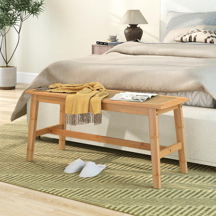Dreamade 39.5" Bamboo Dining Bench with Handwoven Rattan Seat