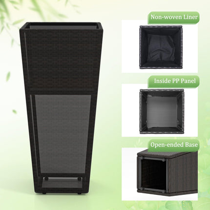 Dreamade Set of 2 Outdoor Wicker Flower Pot 30 Inch Tall Planters with Drainage System PE Rattan Flower Pots
