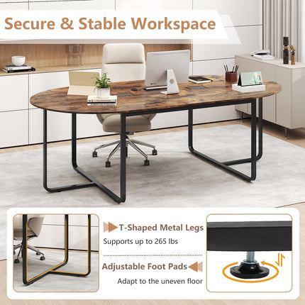 Dreamade Large Oval Meeting Table for 10 to 12 People with Dual Cable Holes and Metal Legs