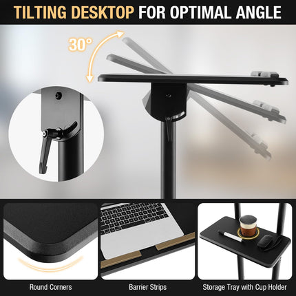 Dreamade Mobile Laptop Podium, Height Adjustable Standing Desk with Storage Tray