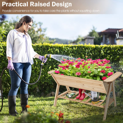 Dreamade Plant Raised Bed 2 Tiers Garden Bed, Outdoor Fir Wood Plant Container with Storage Shelf
