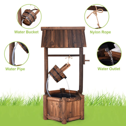 Dreamade Wishing Well Water Fountain Rustic Wooden Outdoor Garden Decorative Fountain Backyard w/ Electric Pump