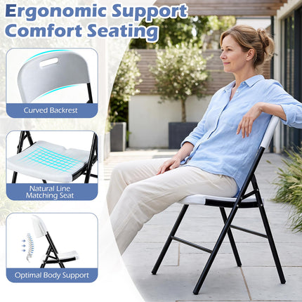 Dreamade Folding Plastic Chairs 4 Pack w/HDPE Backrest & Seat, White | Stackable Portable Seating w/ Steel Frame