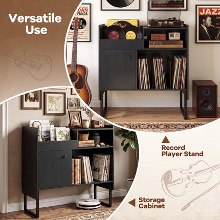Dreamade Record Player Stand with Open Shelf & Cabinet Hold Up to 250 Albums