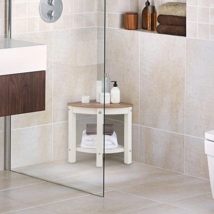 Dreamade Corner Shower Stool Waterproof - HDPE Shower Bench Seat with Storage Shelf