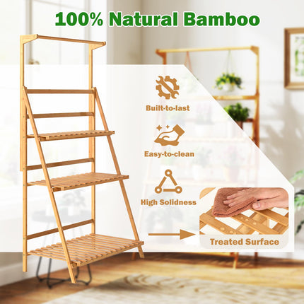 Dreamade Plant Stand Indoor Outdoor - Bamboo 3-Tier Hanging Tall Ladder Flower Pot Display Organizer Rack