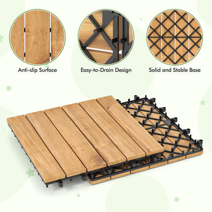 Dreamade 30 PCS Acacia Wood Interlocking Patio Deck Tiles