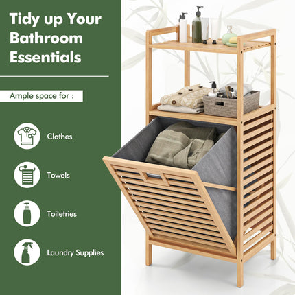 Dreamade Tilt Out Laundry Hamper Bamboo Laundry Storage Cabinet with 2-Tier Storage Shelves