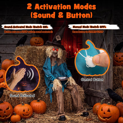 DREAMADE Animated Halloween Sitting Scary Scarecrow Decoration
