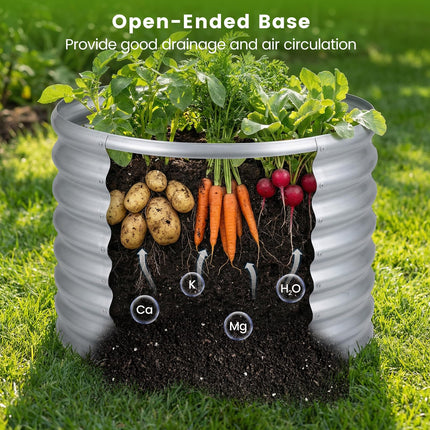 Dreamade Galvanized 2 x 2 x 1.5 FT Round Outdoor Planter Box with Open-Ended Base (1/2)