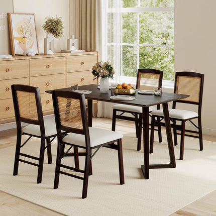 Dreamade Folding Dining Chairs Set of 2/4 Rubber Wood Chairs with Linen Padded Seat
