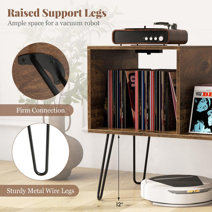 Dreamade Record Player Stand with Charging Station, Turntable Stand with Vinyl Divider & Display Shelf