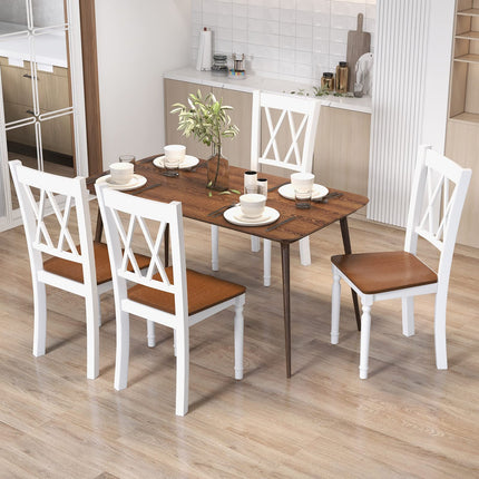 Dreamade Dining Room Chairs Set of 2 White, Wooden Farmhouse Kitchen Chairs with Rubber Wood Seat