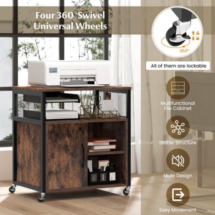 Dreamade File Cabinet, Lateral Filing Cabinet with Lock, Wheels, Charging Station, Cable Hole, Lockable Side Cabinet