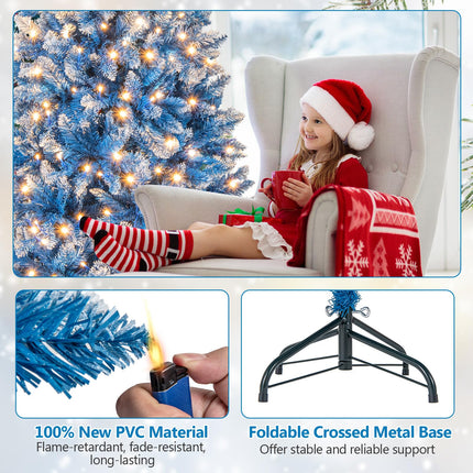 Dreamade Blue Hinged Xmas Tree with Frosted PVC Branch Tips & Warm White LED Lights