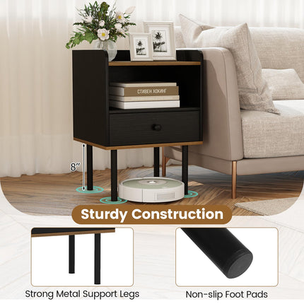 Dreamade Wood Night Stand with Drawer - Mid Century Modern Bedside Table