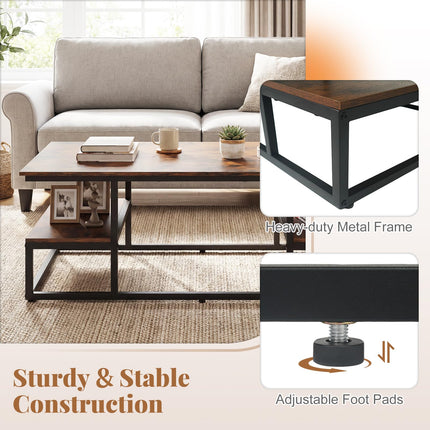 Dreamade 43" Rectangular Modern Coffee Table with Storage & Open Shelves