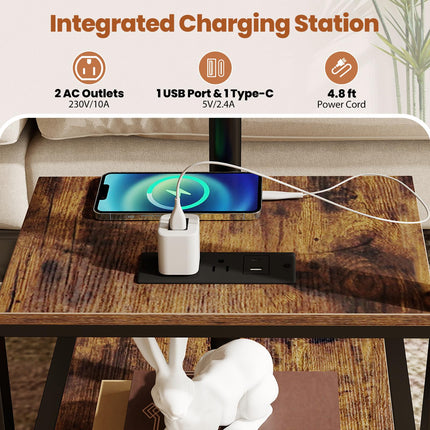 Dreamade C Shaped End Table Set 2 w/Charging Station Tiltable Tabletop Wheel