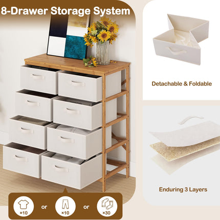Dreamade 8-Drawers Dresser Bamboo Fabric Storage Tower with Removable Fabric Bins