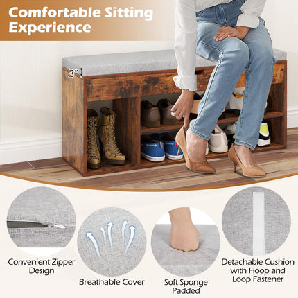 Dreamade 3 Tier Shoe Rack Organizer with Flip Top Storage and Padded Seat Cushion