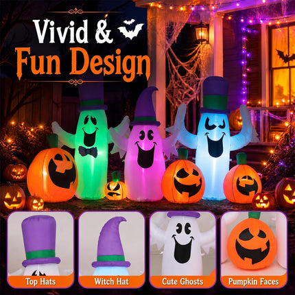 DREAMADE 8 FT Halloween Inflatable, 3 Ghosts & 4 Pumpkins Yard Decoration