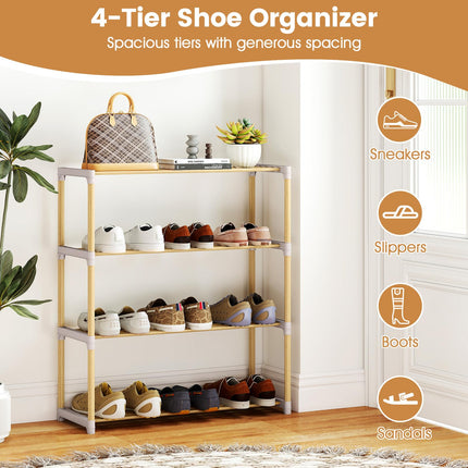 Dreamade 3/4-Tier Solid Wood Shoe Rack with Slatted Open Shelves
