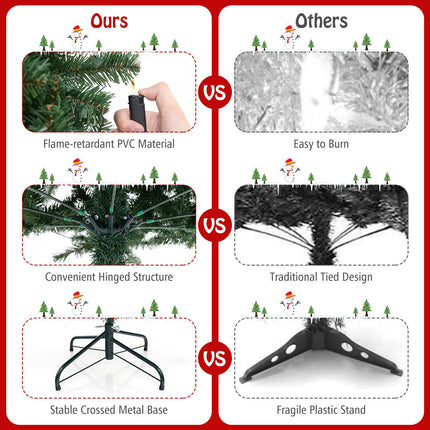 Dreamade 6ft Pre-Lit Christmas Tree, Artificial Hinged Xmas Tree with 200 Warm White LED Lights