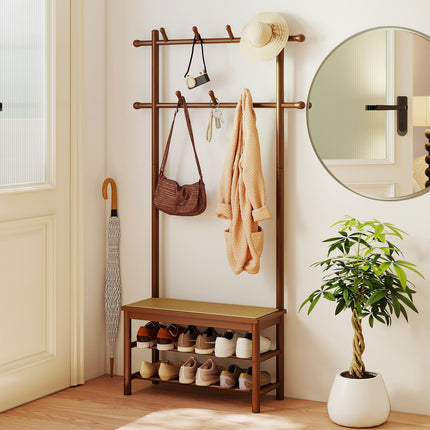 Dreamade 3-in-1 Hall Tree with Bench and Shoe Storage Narrow Mudroom Storage Organizer