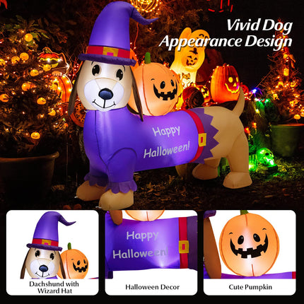 DREAMADE 5FT Halloween Inflatable Dachshund Dog with Pumpkin
