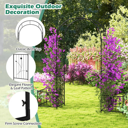 Dreamade Garden Arch Trellis with Planters, 86'' Metal Arbor Pergola for Climbing Plants Rose Clematis Vines
