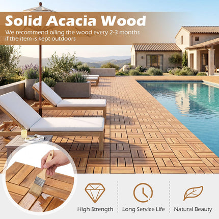 Dreamade 12" x 12" Interlocking Acacia Wood Deck Tiles